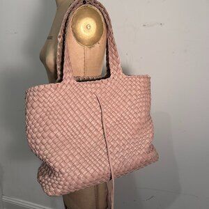 Large leather tote woven leather in dusty rose color